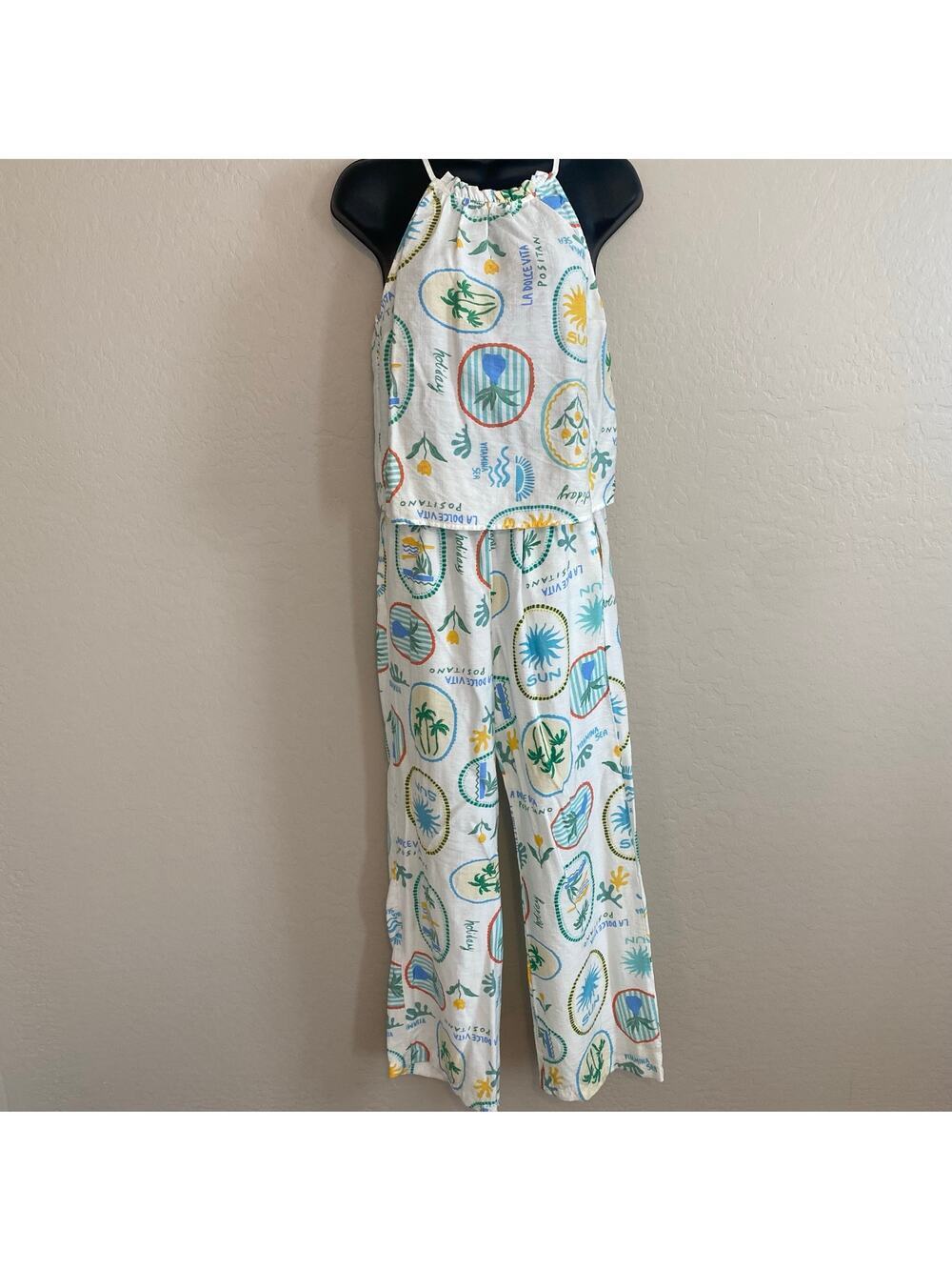 Monteau Tank Top Pull On Pants Set Womens Sz Small European Summer Beach
